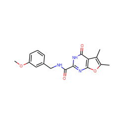 COc1cccc(CNC(=O)c2nc3oc(C)c(C)c3c(=O)[nH]2)c1 ZINC000150297277