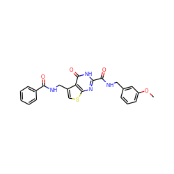 COc1cccc(CNC(=O)c2nc3scc(CNC(=O)c4ccccc4)c3c(=O)[nH]2)c1 ZINC000202714934