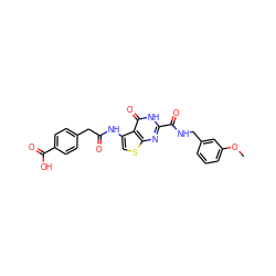 COc1cccc(CNC(=O)c2nc3scc(NC(=O)Cc4ccc(C(=O)O)cc4)c3c(=O)[nH]2)c1 ZINC000202718668