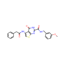 COc1cccc(CNC(=O)c2nc3scc(NC(=O)Cc4ccccc4)c3c(=O)[nH]2)c1 ZINC000202718569