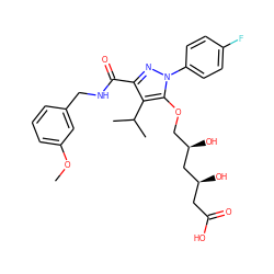 COc1cccc(CNC(=O)c2nn(-c3ccc(F)cc3)c(OC[C@@H](O)C[C@@H](O)CC(=O)O)c2C(C)C)c1 ZINC000014967886