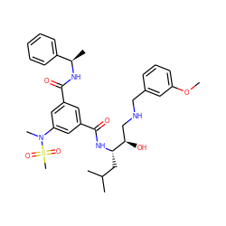 COc1cccc(CNC[C@@H](O)[C@H](CC(C)C)NC(=O)c2cc(C(=O)N[C@H](C)c3ccccc3)cc(N(C)S(C)(=O)=O)c2)c1 ZINC000029037418