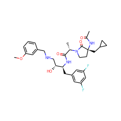 COc1cccc(CNC[C@@H](O)[C@H](Cc2cc(F)cc(F)c2)NC(=O)[C@H](C)N2CC[C@@](CC3CC3)(NC(C)=O)C2=O)c1 ZINC000073167887