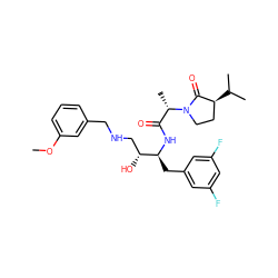 COc1cccc(CNC[C@@H](O)[C@H](Cc2cc(F)cc(F)c2)NC(=O)[C@H](C)N2CC[C@H](C(C)C)C2=O)c1 ZINC000073168944