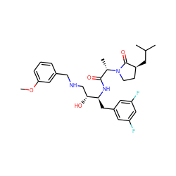 COc1cccc(CNC[C@@H](O)[C@H](Cc2cc(F)cc(F)c2)NC(=O)[C@H](C)N2CC[C@H](CC(C)C)C2=O)c1 ZINC000073164258