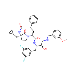 COc1cccc(CNC[C@@H](O)[C@H](Cc2cc(F)cc(F)c2)NC(=O)[C@H](CCc2ccccc2)N2CC[C@@](CC3CC3)(NC(C)=O)C2=O)c1 ZINC000082138105