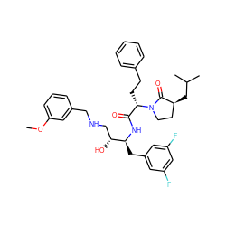 COc1cccc(CNC[C@@H](O)[C@H](Cc2cc(F)cc(F)c2)NC(=O)[C@H](CCc2ccccc2)N2CC[C@H](CC(C)C)C2=O)c1 ZINC000073168234