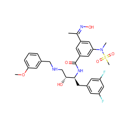 COc1cccc(CNC[C@@H](O)[C@H](Cc2cc(F)cc(F)c2)NC(=O)c2cc(/C(C)=N\O)cc(N(C)S(C)(=O)=O)c2)c1 ZINC000042920073