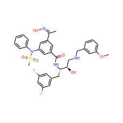 COc1cccc(CNC[C@@H](O)[C@H](Cc2cc(F)cc(F)c2)NC(=O)c2cc(/C(C)=N\O)cc(N(c3ccccc3)S(C)(=O)=O)c2)c1 ZINC000049639672