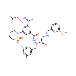 COc1cccc(CNC[C@@H](O)[C@H](Cc2cc(F)cc(F)c2)NC(=O)c2cc(/C(C)=N\OCC(C)C)cc(N3CCCCS3(=O)=O)c2)c1 ZINC000049639928