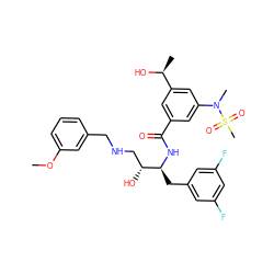 COc1cccc(CNC[C@@H](O)[C@H](Cc2cc(F)cc(F)c2)NC(=O)c2cc([C@H](C)O)cc(N(C)S(C)(=O)=O)c2)c1 ZINC000043073444