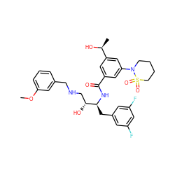 COc1cccc(CNC[C@@H](O)[C@H](Cc2cc(F)cc(F)c2)NC(=O)c2cc([C@H](C)O)cc(N3CCCCS3(=O)=O)c2)c1 ZINC000042967292