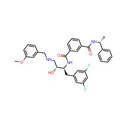 COc1cccc(CNC[C@@H](O)[C@H](Cc2cc(F)cc(F)c2)NC(=O)c2cccc(C(=O)N[C@H](C)c3ccccc3)c2)c1 ZINC000042966332
