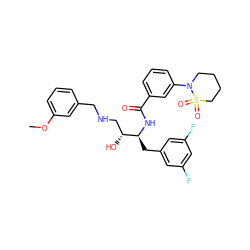 COc1cccc(CNC[C@@H](O)[C@H](Cc2cc(F)cc(F)c2)NC(=O)c2cccc(N3CCCCS3(=O)=O)c2)c1 ZINC000043121932