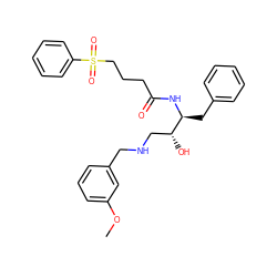 COc1cccc(CNC[C@@H](O)[C@H](Cc2ccccc2)NC(=O)CCCS(=O)(=O)c2ccccc2)c1 ZINC000028968549
