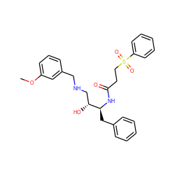 COc1cccc(CNC[C@@H](O)[C@H](Cc2ccccc2)NC(=O)CCS(=O)(=O)c2ccccc2)c1 ZINC000028968556