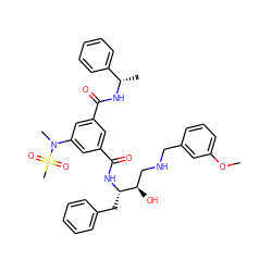 COc1cccc(CNC[C@@H](O)[C@H](Cc2ccccc2)NC(=O)c2cc(C(=O)N[C@@H](C)c3ccccc3)cc(N(C)S(C)(=O)=O)c2)c1 ZINC000029037417
