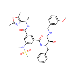 COc1cccc(CNC[C@@H](O)[C@H](Cc2ccccc2)NC(=O)c2cc(C(=O)N[C@@H](C)c3nc(C)oc3C)cc(N(C)S(C)(=O)=O)c2)c1 ZINC000029037425