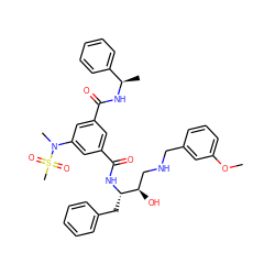 COc1cccc(CNC[C@@H](O)[C@H](Cc2ccccc2)NC(=O)c2cc(C(=O)N[C@H](C)c3ccccc3)cc(N(C)S(C)(=O)=O)c2)c1 ZINC000029037415