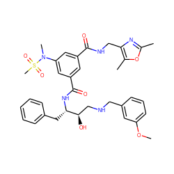COc1cccc(CNC[C@@H](O)[C@H](Cc2ccccc2)NC(=O)c2cc(C(=O)NCc3nc(C)oc3C)cc(N(C)S(C)(=O)=O)c2)c1 ZINC000029037423