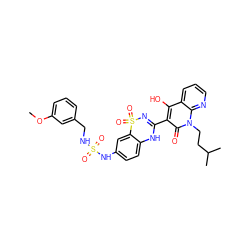 COc1cccc(CNS(=O)(=O)Nc2ccc3c(c2)S(=O)(=O)N=C(c2c(O)c4cccnc4n(CCC(C)C)c2=O)N3)c1 ZINC000101103571