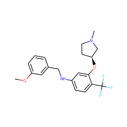 COc1cccc(CNc2ccc(C(F)(F)F)c(O[C@H]3CCN(C)C3)c2)c1 ZINC000095602605