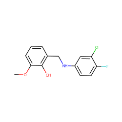 COc1cccc(CNc2ccc(F)c(Cl)c2)c1O ZINC000000257141