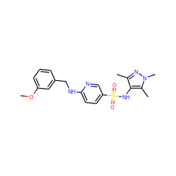 COc1cccc(CNc2ccc(S(=O)(=O)Nc3c(C)nn(C)c3C)cn2)c1 ZINC000199938757