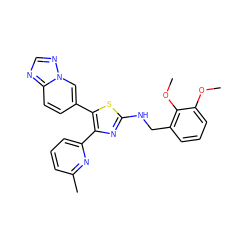 COc1cccc(CNc2nc(-c3cccc(C)n3)c(-c3ccc4ncnn4c3)s2)c1OC ZINC000084690901