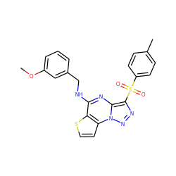 COc1cccc(CNc2nc3c(S(=O)(=O)c4ccc(C)cc4)nnn3c3ccsc23)c1 ZINC000009116908