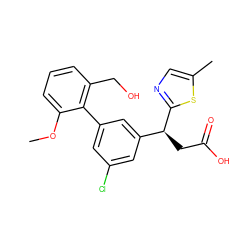 COc1cccc(CO)c1-c1cc(Cl)cc([C@H](CC(=O)O)c2ncc(C)s2)c1 ZINC001772633891
