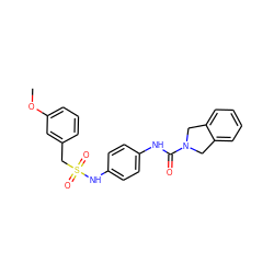 COc1cccc(CS(=O)(=O)Nc2ccc(NC(=O)N3Cc4ccccc4C3)cc2)c1 ZINC000166371094