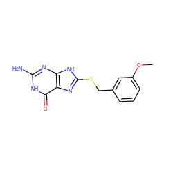 COc1cccc(CSc2nc3c(=O)[nH]c(N)nc3[nH]2)c1 ZINC000653915678