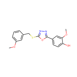 COc1cccc(CSc2nnc(-c3ccc(O)c(OC)c3)o2)c1 ZINC000084690094