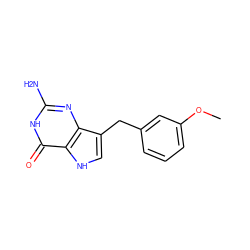 COc1cccc(Cc2c[nH]c3c(=O)[nH]c(N)nc23)c1 ZINC000013861146