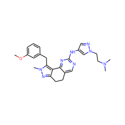 COc1cccc(Cc2c3c(nn2C)CCc2cnc(Nc4cnn(CCN(C)C)c4)nc2-3)c1 ZINC000169702287