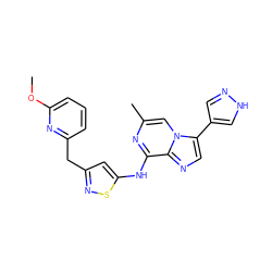 COc1cccc(Cc2cc(Nc3nc(C)cn4c(-c5cn[nH]c5)cnc34)sn2)n1 ZINC000145562753