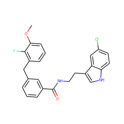 COc1cccc(Cc2cccc(C(=O)NCCc3c[nH]c4ccc(Cl)cc34)c2)c1F ZINC000216053517