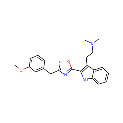 COc1cccc(Cc2noc(-c3[nH]c4ccccc4c3CCN(C)C)n2)c1 ZINC000013864768