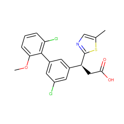 COc1cccc(Cl)c1-c1cc(Cl)cc([C@H](CC(=O)O)c2ncc(C)s2)c1 ZINC001772593166