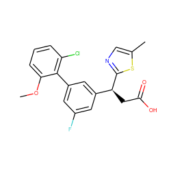 COc1cccc(Cl)c1-c1cc(F)cc([C@H](CC(=O)O)c2ncc(C)s2)c1 ZINC001772615211