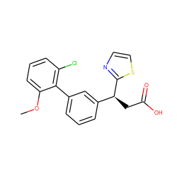 COc1cccc(Cl)c1-c1cccc([C@H](CC(=O)O)c2nccs2)c1 ZINC001772625984