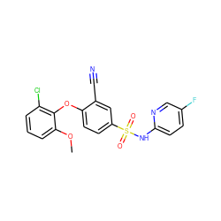 COc1cccc(Cl)c1Oc1ccc(S(=O)(=O)Nc2ccc(F)cn2)cc1C#N ZINC000473194450