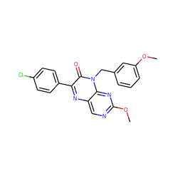 COc1cccc(Cn2c(=O)c(-c3ccc(Cl)cc3)nc3cnc(OC)nc32)c1 ZINC000004238768