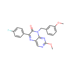 COc1cccc(Cn2c(=O)c(-c3ccc(F)cc3)nc3cnc(OC)nc32)c1 ZINC000004238672