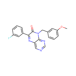 COc1cccc(Cn2c(=O)c(-c3cccc(F)c3)nc3cncnc32)c1 ZINC000004238520