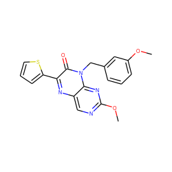 COc1cccc(Cn2c(=O)c(-c3cccs3)nc3cnc(OC)nc32)c1 ZINC000004238622