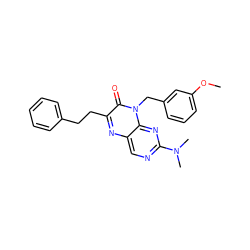 COc1cccc(Cn2c(=O)c(CCc3ccccc3)nc3cnc(N(C)C)nc32)c1 ZINC000004238675