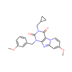 COc1cccc(Cn2c(=O)n(CC3CC3)c(=O)c3c2nc2cc(OC)ccn23)c1 ZINC001772634116