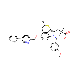 COc1cccc(Cn2c(CC(C)(C)C(=O)O)c3c4c(c(OCc5ccc(-c6ccccc6)cn5)ccc42)C[C@H](C)S3)c1 ZINC000026667965